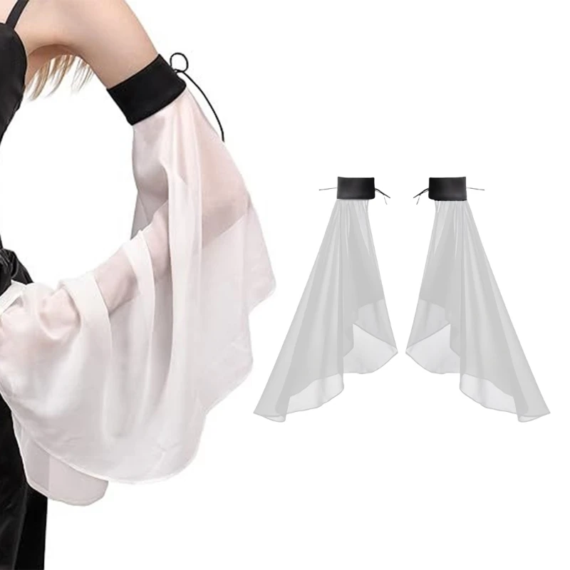 1Pair Women Sunscreen Long Detachable Sleeves Simple Decorative Tulle Sheer Arm Warmers for Wedding or Daily Wear Accessories sunscreen gloves arm sleeves