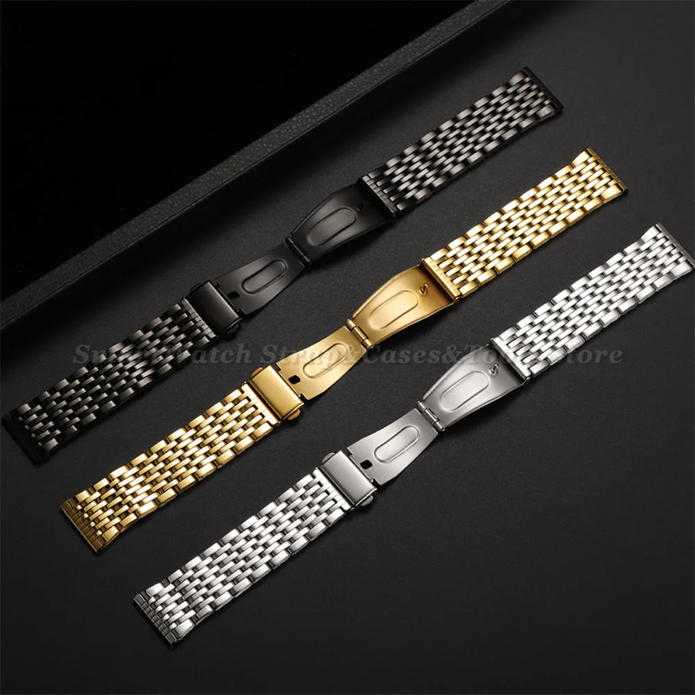 Silver Stainless Steel Watch Band with Double Press Folding Clasp