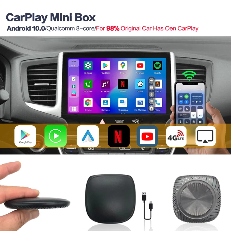 Carplay Box Mini Ai Box IPTV Netflix Wireless Android Auto UX999Lite
