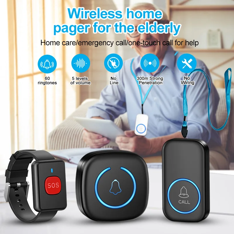 Wireless SOS Lanyard Call Button Paramedic Pager Watch Pager Emergency Call Button Kids Elderly Patient Wireless Doorbell