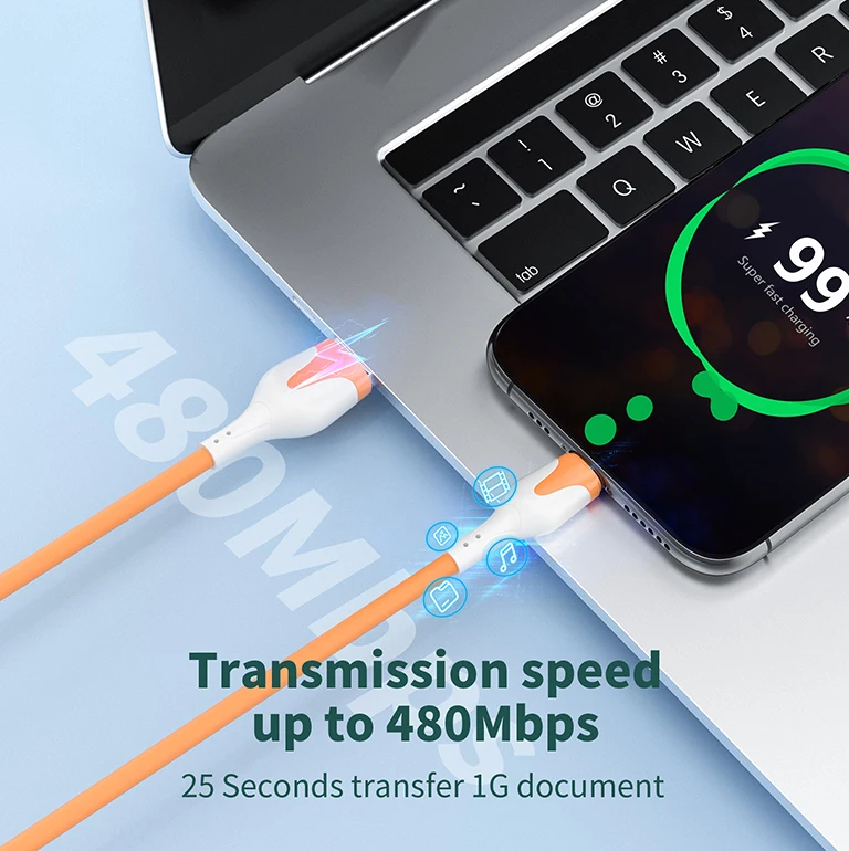 3A Fast Charge USB  Cable Soft Silicone Type C Cable For Xiaomi Redmi Samsung Realme Cables Data Cord Charger USB Cable Phone