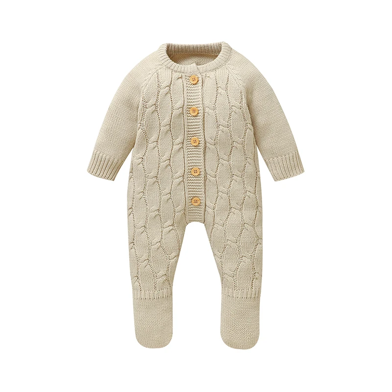 Winter Baby Boys Rompers Clothes Beige Crew Neck Full Sleeve Knitted Newborn Infant Sweaters Jumpsuits One Piece Toddler Outfits