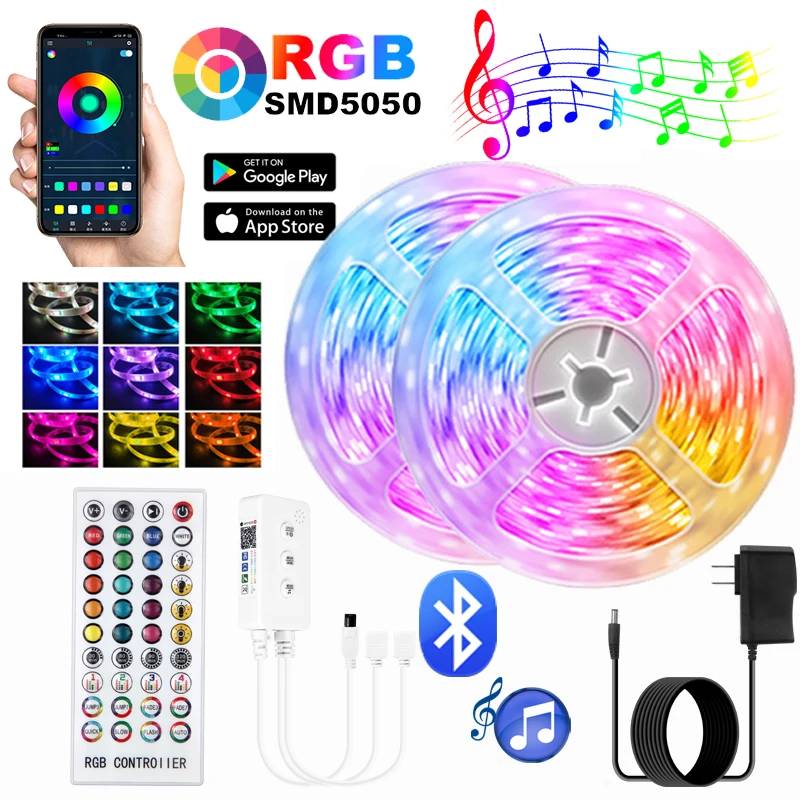 24V LED Strip Lights Wifi APP RGB Music Sync Bluetooth LED Lights with Remote Control Tape Wall Backlight with Adapter Luces LED