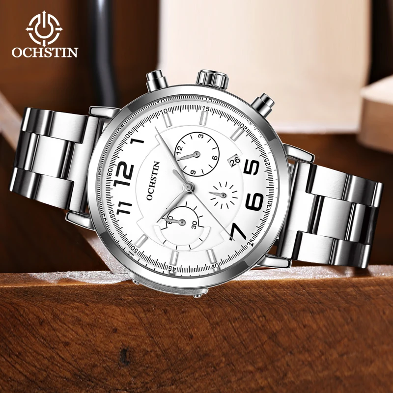 OCHSTIN Commander Series Steel Belt Quartz Watch Life Waterproof Black And White Versatile Watch