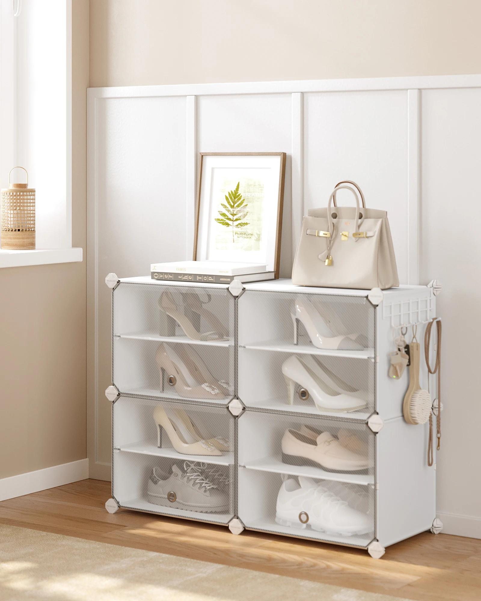 SONGMICS Interlocking Shoe Rack, Plastic Shoe Storage Cabinet, 4-Slot ...
