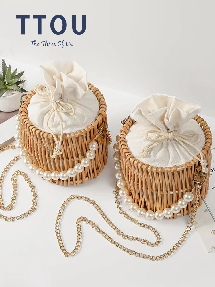 

Fashion Straw Bucket Shoulder Bags for Women 2022 Designer Hollow Out Beach Rattan Crossbody Bag Lady Travel Women's Handbag