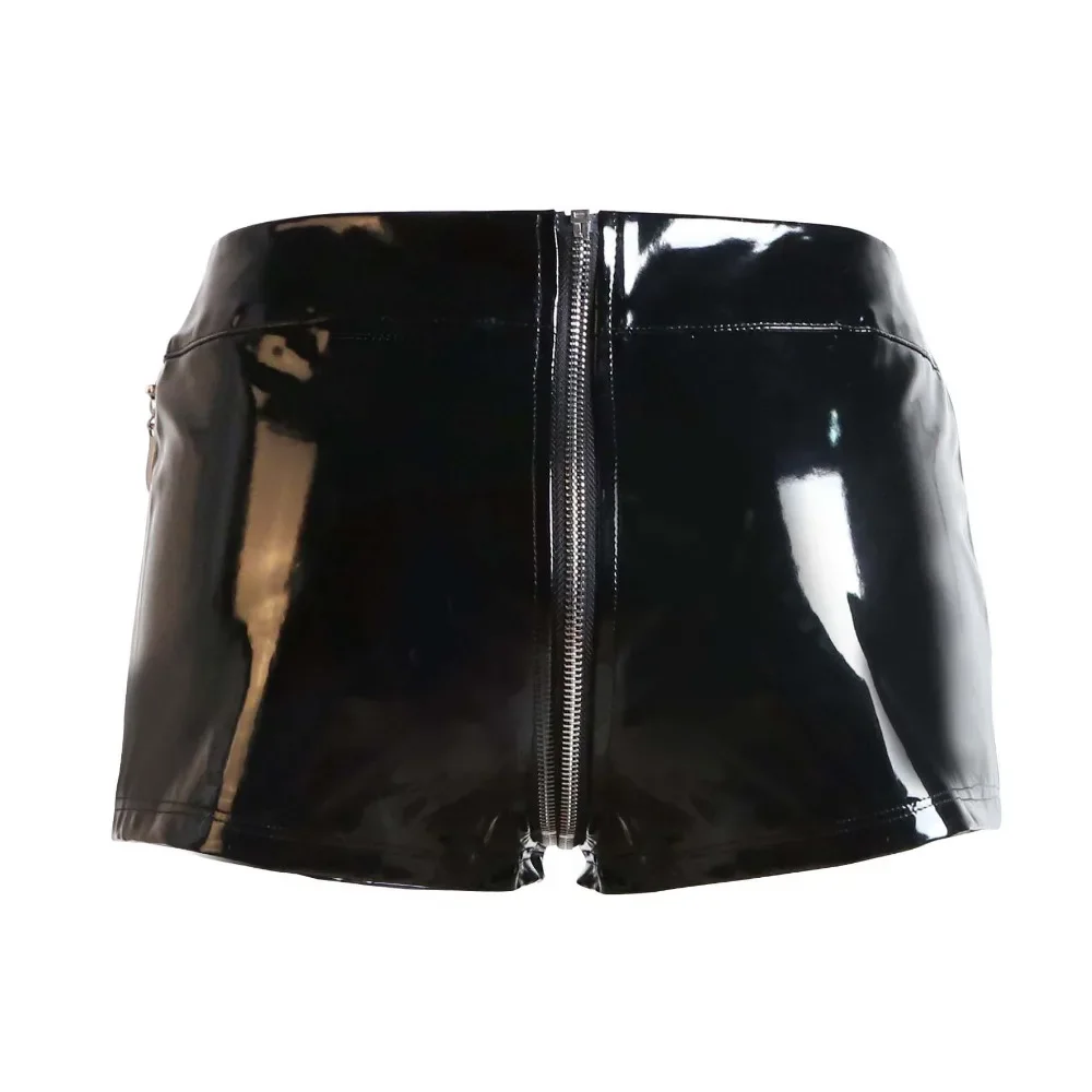 Fashion Women Sexy Vinyl PVC Latex Shorts Sexy Latex Pants Gothic Fetish Zipper Open Crotch PU Leather Shorts S-XXL