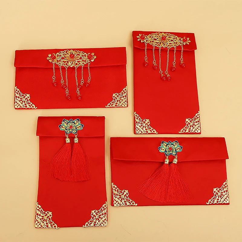 1pc Chinese New Year 2024 Red Envelope Lucky Money Bag Texture Faux Silk Visiting Relatives New Year Red Envelope For China 5