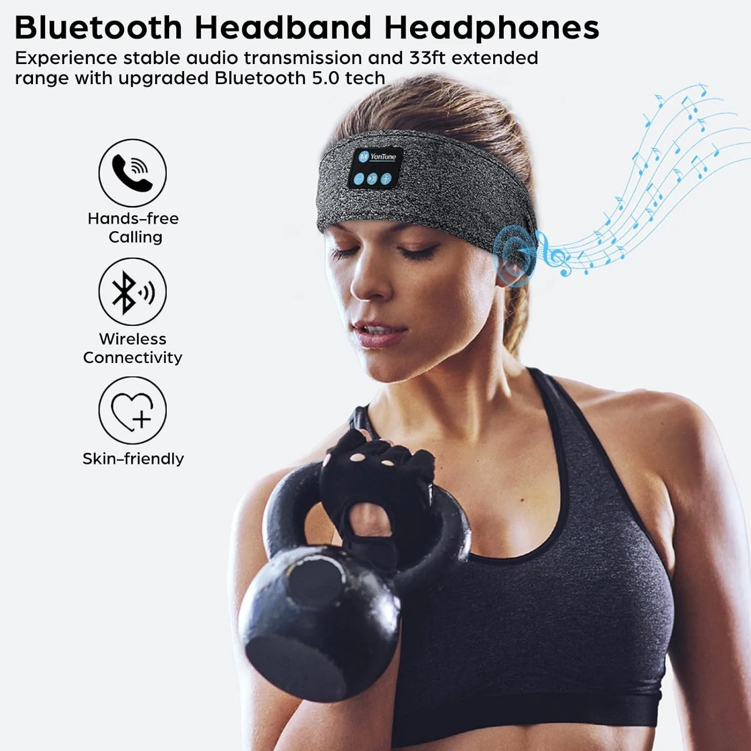 Wireless Bluetooth Sports Headband White Noise Stereo Bluetooth Headphones Washable Music Eyemask Adjustable Handsfree Call Gift