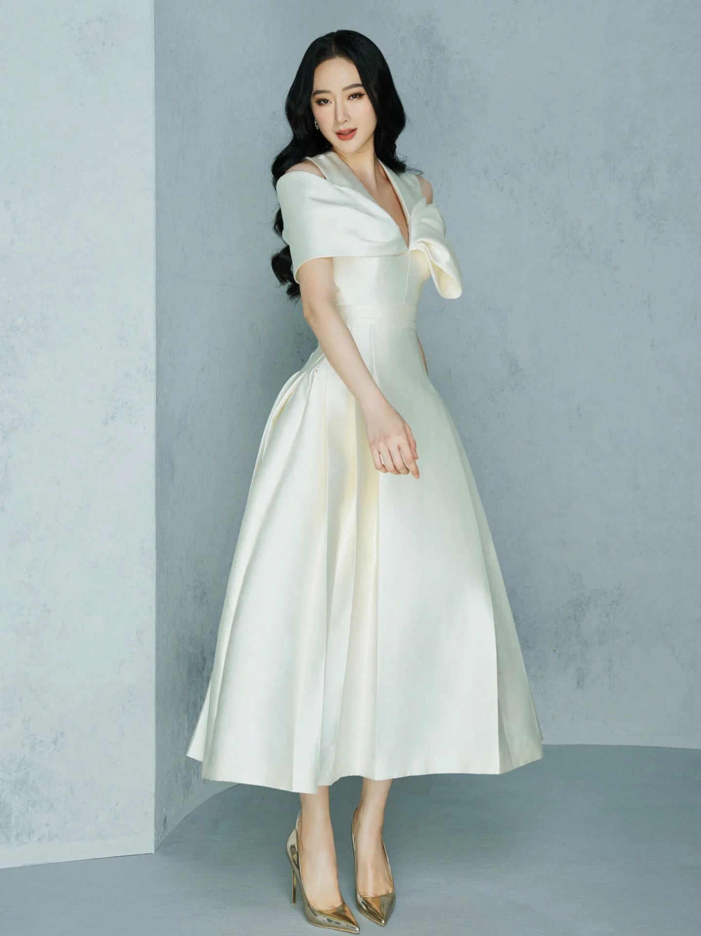 Elegant Long Dress Fairy Style V-neck Hollow Waist 3D Bow Pocket Fashion Party Dresses For Women 2025 Spring Summer 23A9338