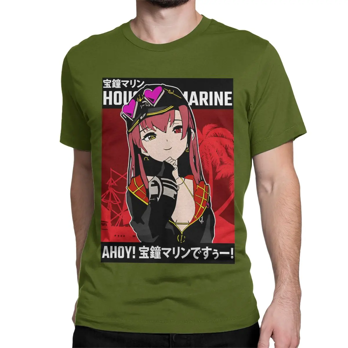 thumbnail image 1 of Camiseta Hololive Houshou Marine con chaqueta para hombre y mujer, cuello redondo, algodón puro, manga corta, clásica, 1 of 7