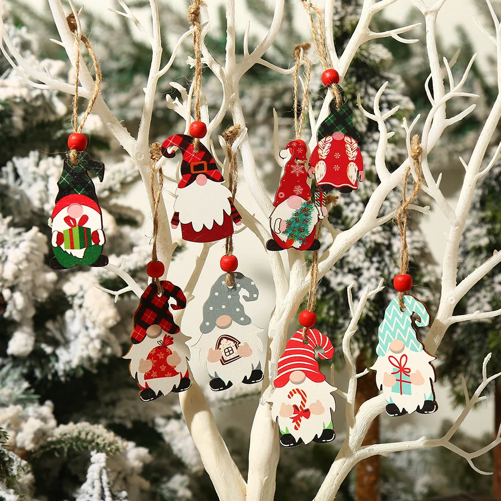 Christmas Decorations 9/12pcs Christmas Dwarf Wooden Pendant Christmas Tree Hanging Ornaments New Year Gift Decorations Noel Home Decor