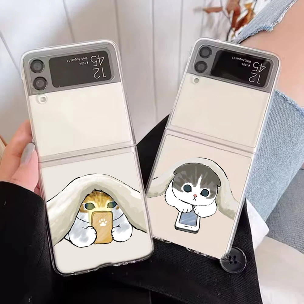 Adorable Cartoon Cat Couple Hard Transparent Phone Case