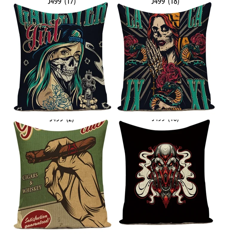 

Horror Portrait Pillowcase Text Print Skull Cushion Cover Halloween Decor Pillow Cover Bed Sofa Decorations 2024 hot sale DF6