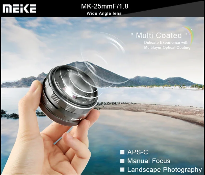 Meike 25mm F1.8 광각 수동 초점 렌즈 APS-C 캐논용 미러리스 카메라 렌즈 N1 마운트 FX 마운트 M43 마운트