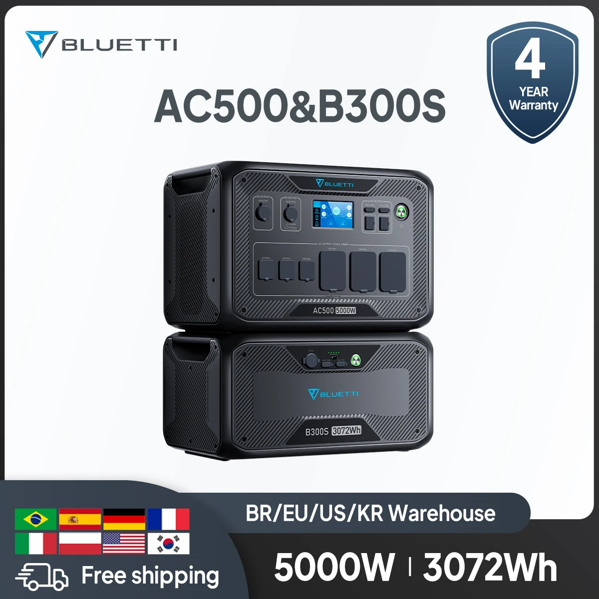 Bluetti Ac500 + Bb300S 5,000W 3,072Wh Pannello Solare Della Centrale Elettrica Di Backup Della Batteria Domestica