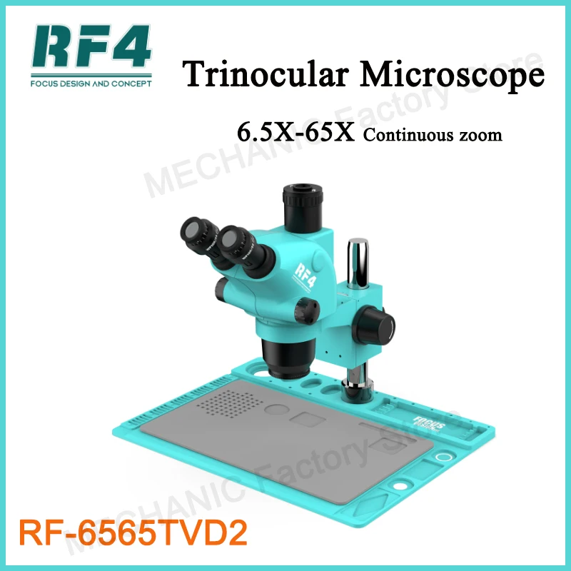 

RF4 RF6565TVD2 Trinocular Stereo Microscope HD Camera 6.5-65X Continuous Zoom 144 LED Ring Light for electronic phone repair