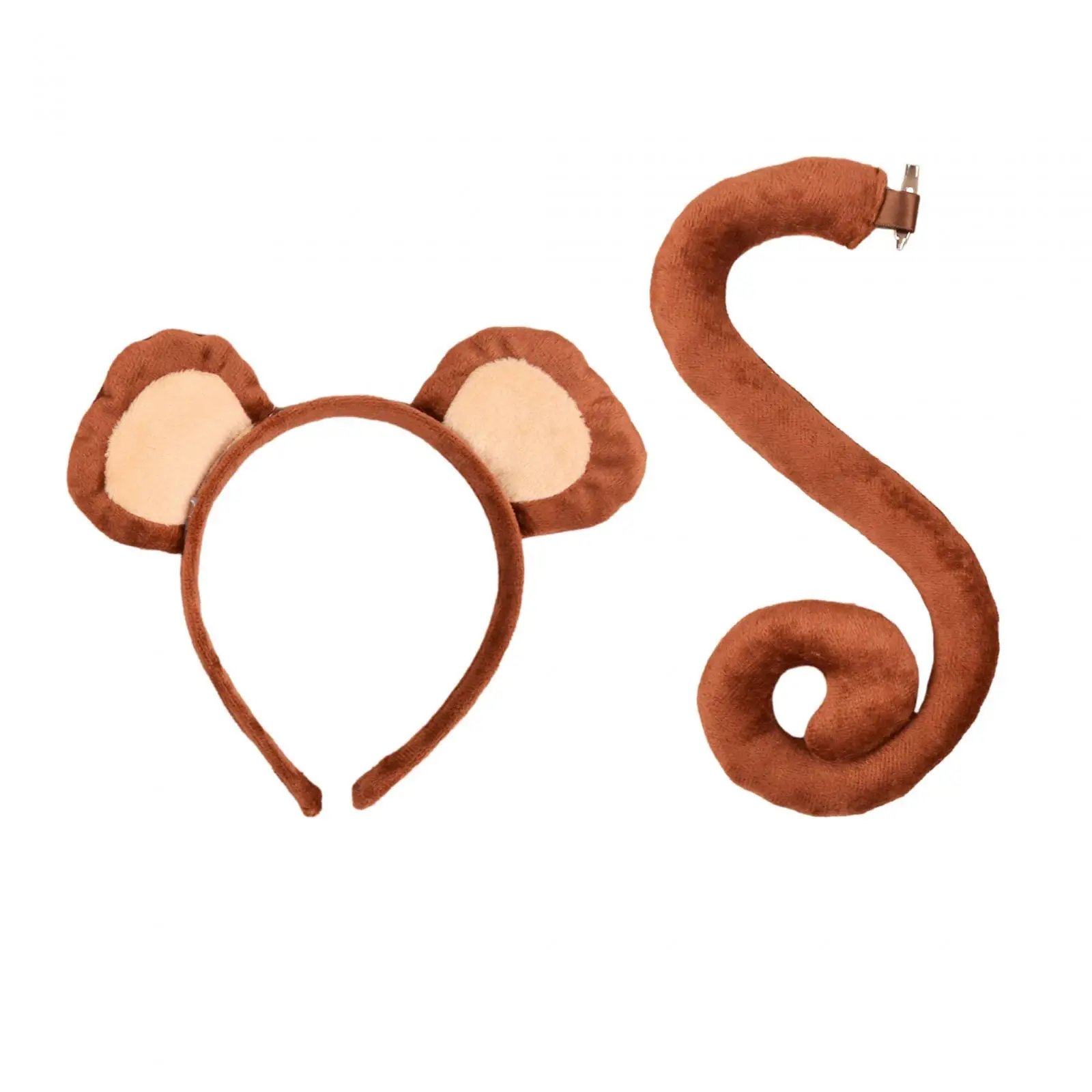

Monkey Ears and Tail Set Adorable Lightweight Animal Ears Headband Headdress for Festival Birthday Carnival Role Play Masquerade