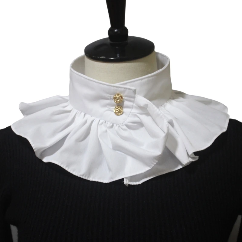 

Womens Vintage Ruffled False Collar Victorian Decorative Double Button High Neck Ruff Formal Dress Costume