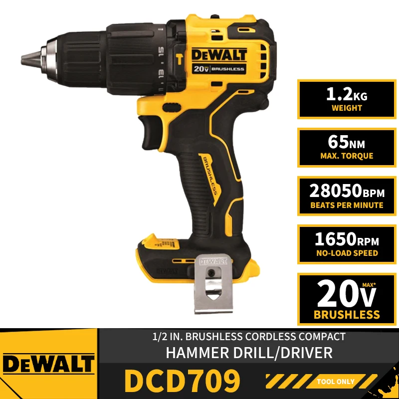 Aktuator Rejsende købmand Shuraba DEWALT DCD709 20V Brushless Electric Hand Drill Impact Drill Brick Wall  Drilling 65Nm Compact Charging Screwdriver