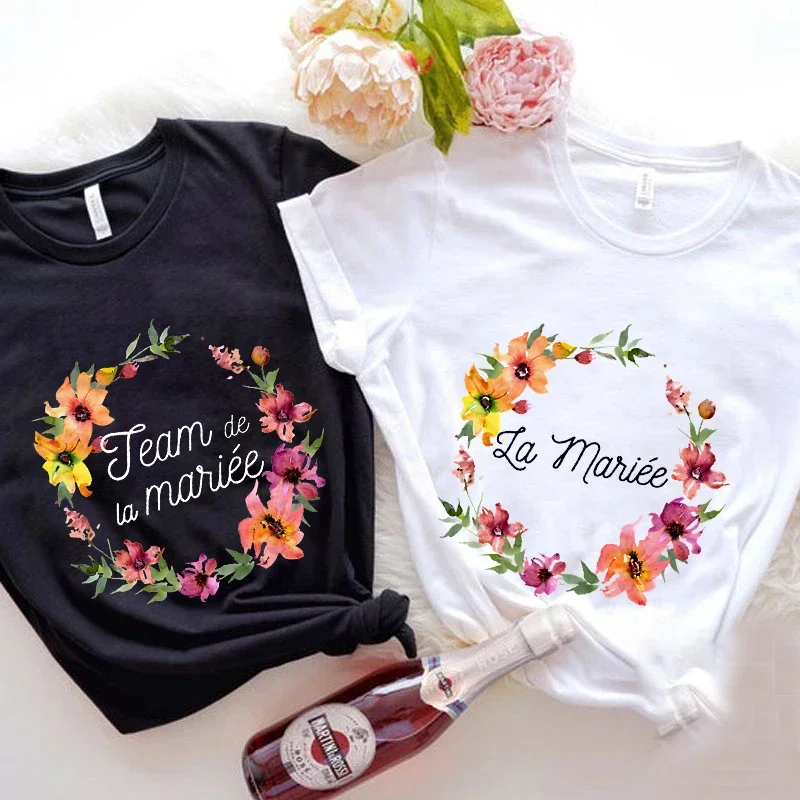 

Flower Team Bride T-shirt French Girls Bachelorette Hen Party EVJF Tshirt Friends Single Farewell Tees Bridal Wedding Tops