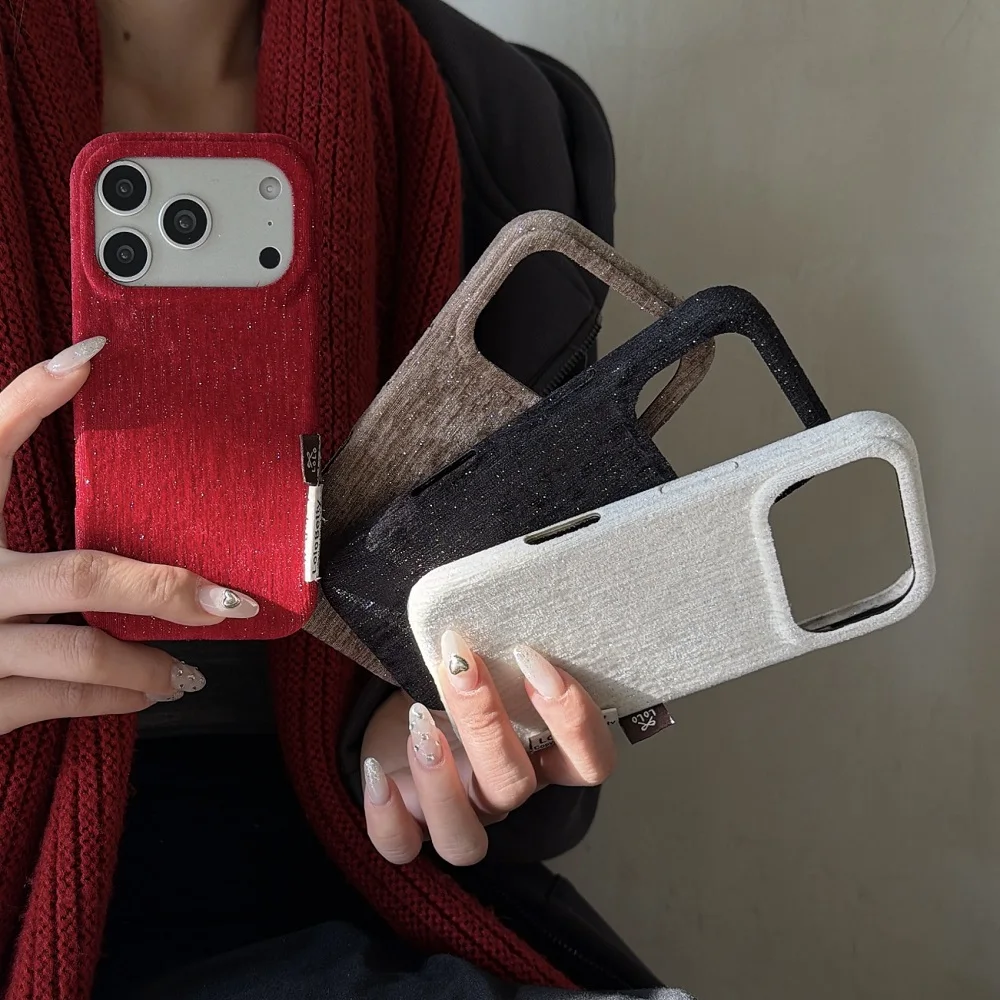 Glitter Velvet Shockproof Phone Case - Solid Color, Anti-Fall Protection, Autumn Winter Collection