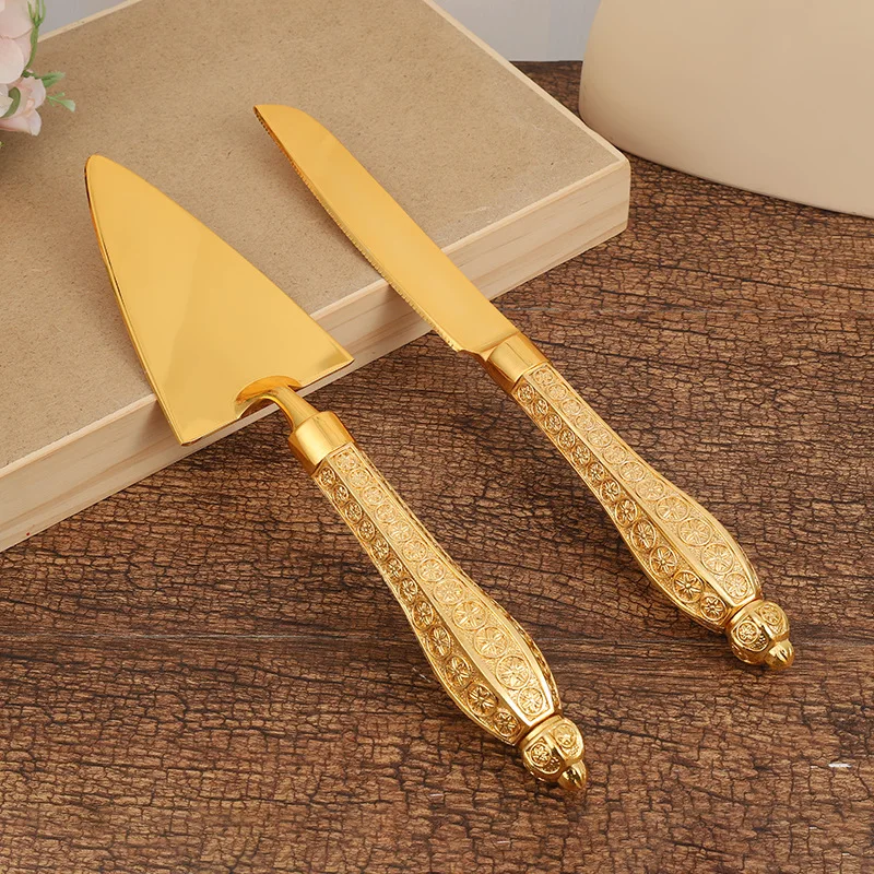 2pcs Vintage Pattern Cake Knives Creative Triangle Pizza Shovel