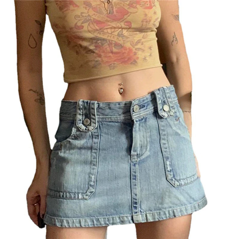 Xingqing2000sAestheticDenimSkirty2kWomenGrungeHarajukuShort