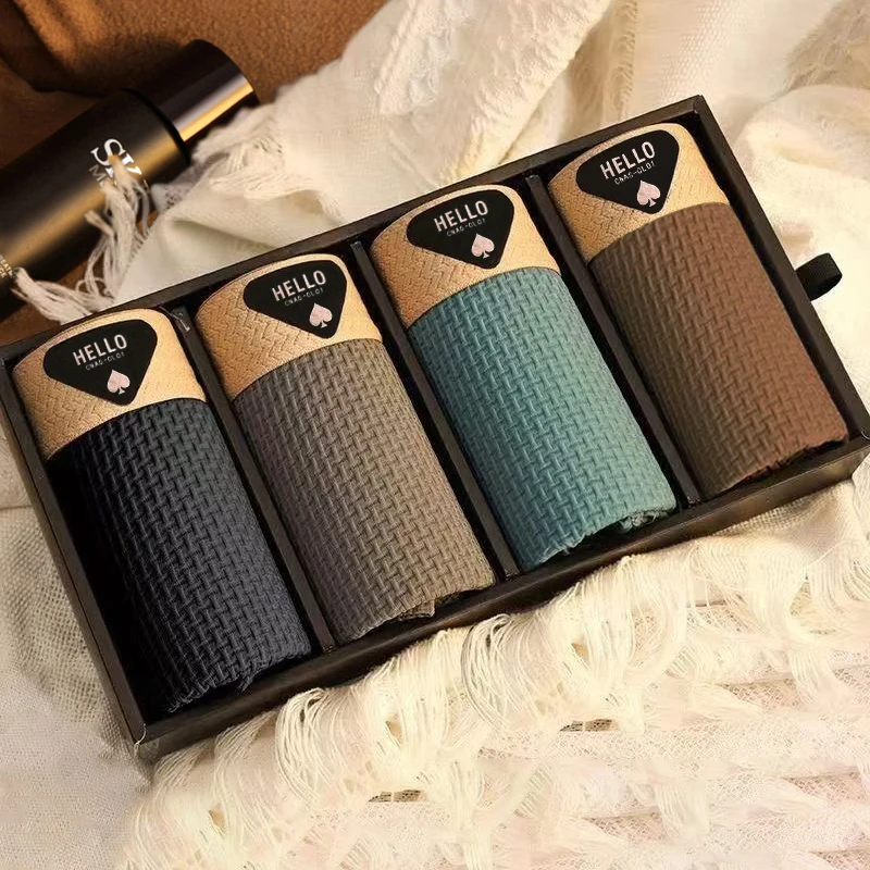 4 قطع الرجال الملاكم السراويل الجليد الحرير الملاب...