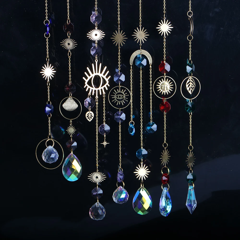 

7PCS AB Crystal Suncatcher Chakra Octagon Prisms Hanging Drop Pendants Rainbow Maker Home Garden Decoration Gifts