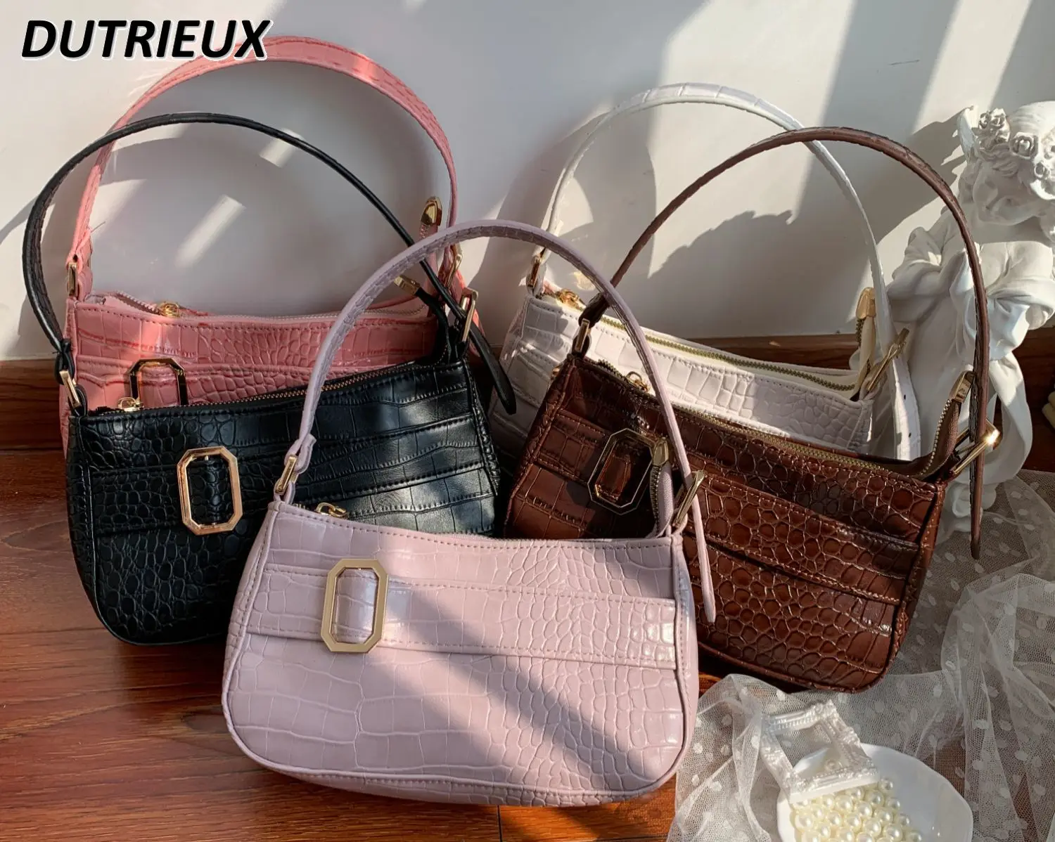 2024 New Elegant Ladies Underarm Bag Retro Lolita Bags Spring Summer Handbag Female Sweet Cute Solid Color Handbags for Women 2022 fashion women small shoulder underarm bag ladies feather print zipper mini shoulder shopping purse handbag organizer clutch