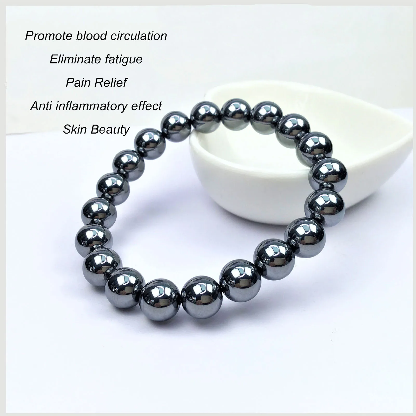 9mm Stylish Energy Stone Bracelet Men Women Terahertz Bracelet Fashionable Fatigue Relief Therapy Natural Energy Stone