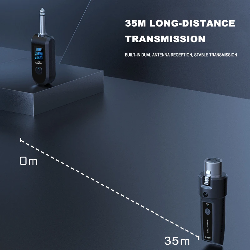 UHF XLR Adapter System Wireless Microphone Transmitter Receiver System for Dynamic Microphone Guitar Audio Mixer PA System