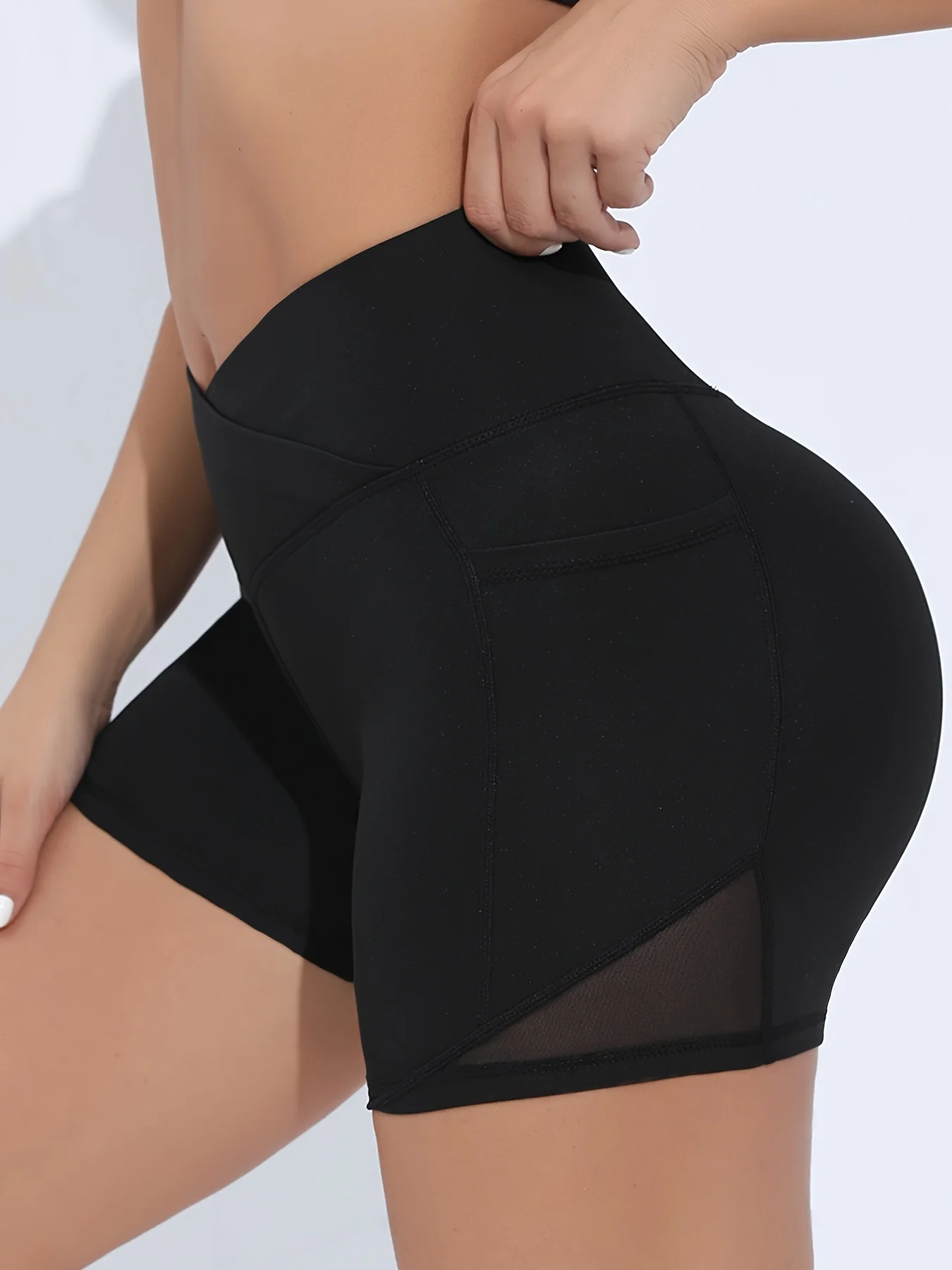 Sports Shorts Running Shorts Yoga Shorts Workout Shorts Women Cross High Waist with Pockets Tummy Tuck Exercise Tight