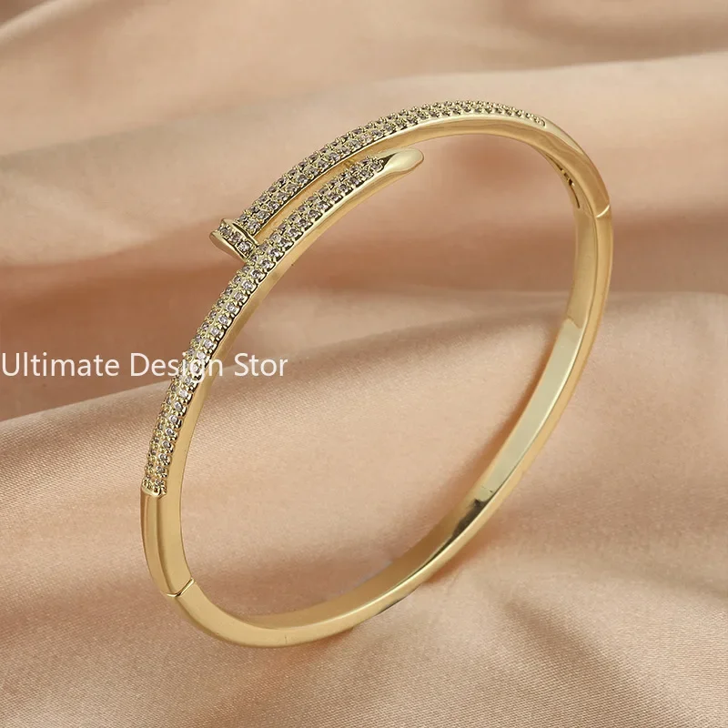 18k Gold Plated Fashion Jewelry Micro Inlaid Zircon Luxury Bracelets For Woman Holiday Party Daily Shine Elegant Bangles