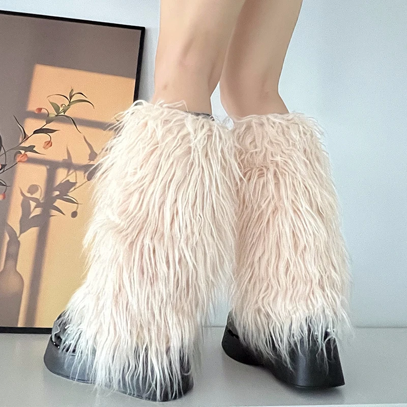 Luxury Shag Furry Faux Fur Leg Warmers Women Colorful Solid Gogo Fluffies Y2k Girls Fashion Cyber Hip Hop Legwarmers Bootcovers