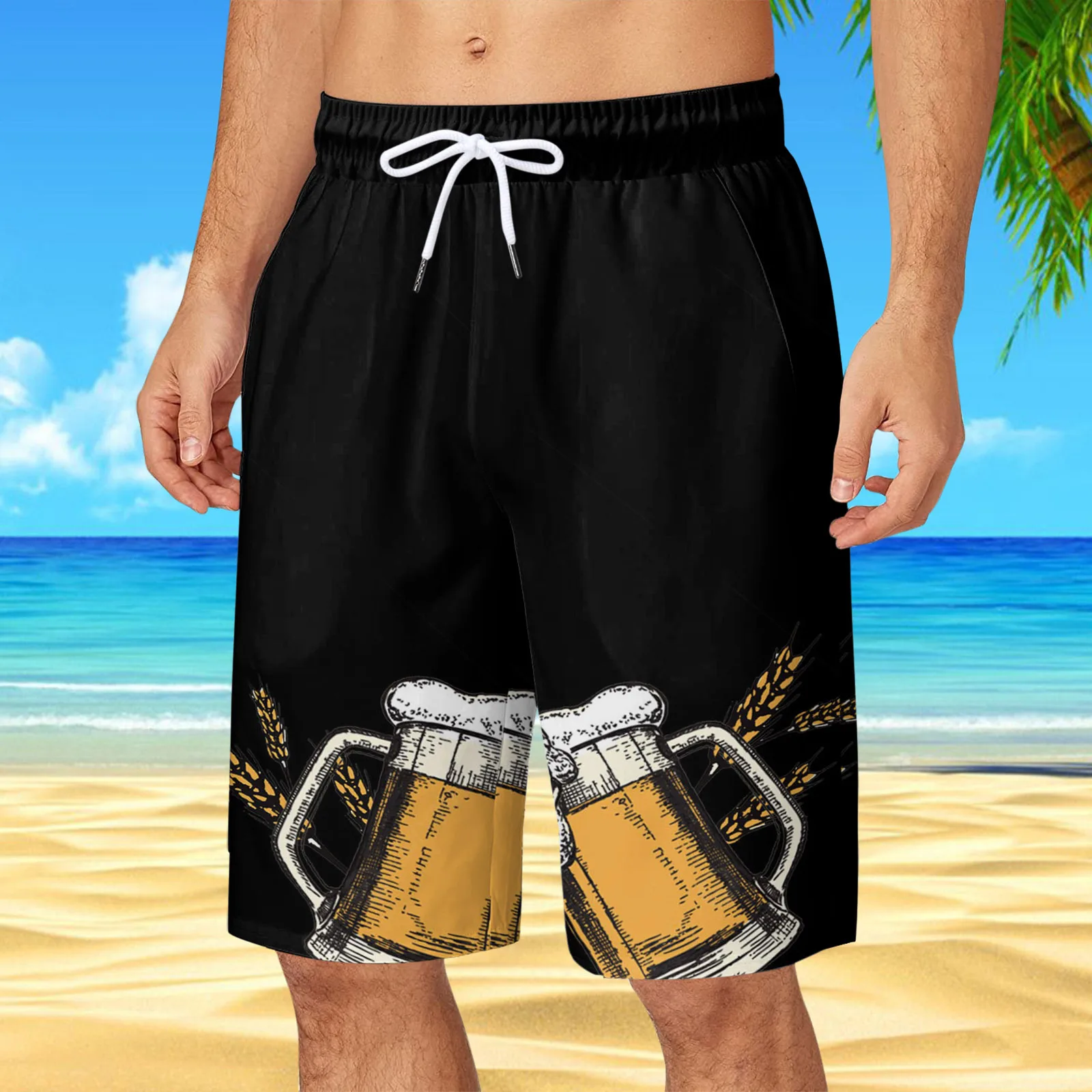 

2023 Men Beach Shorts Male Swimming Trunks Swimsuits Man Surf Beach Swim Sports Pants Beer 3D Printed New Summer Men's Clothing