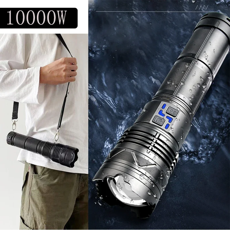 

Powerful LED Flashlight Rechargeable Lamp Tactical Defense Camping Self-Defense 18650 Shocker Flashlights High Power 10000W GT60
