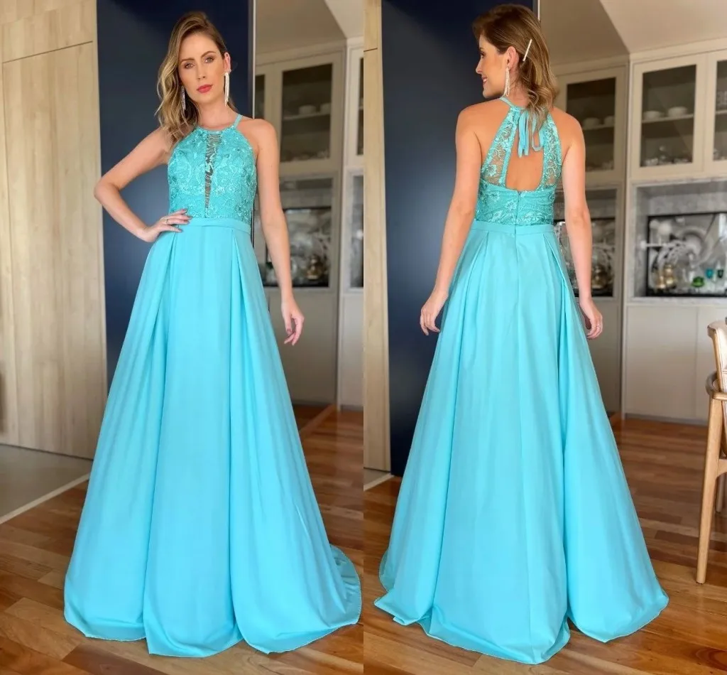 

Женское атласное вечернее платье, простое ТРАПЕЦИЕВИДНОЕ ПЛАТЬЕ С Лямкой на шее, с кружевом и юбкой в пол, для выпускного вечера, в стиле знаменитостей, индивидуальный пошив