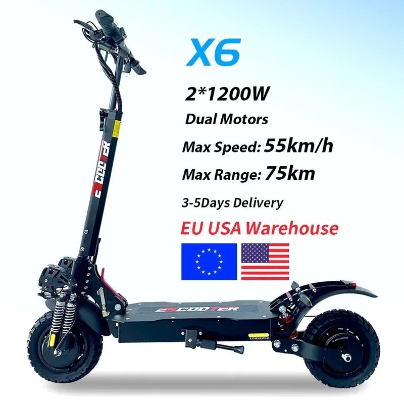 X6 2400W Dual Motor Electric Scooter2400W52V21ah Max Speed 70m/h Dual Spring Suspension 10 inch Off-road Tyres Foldable Escooter