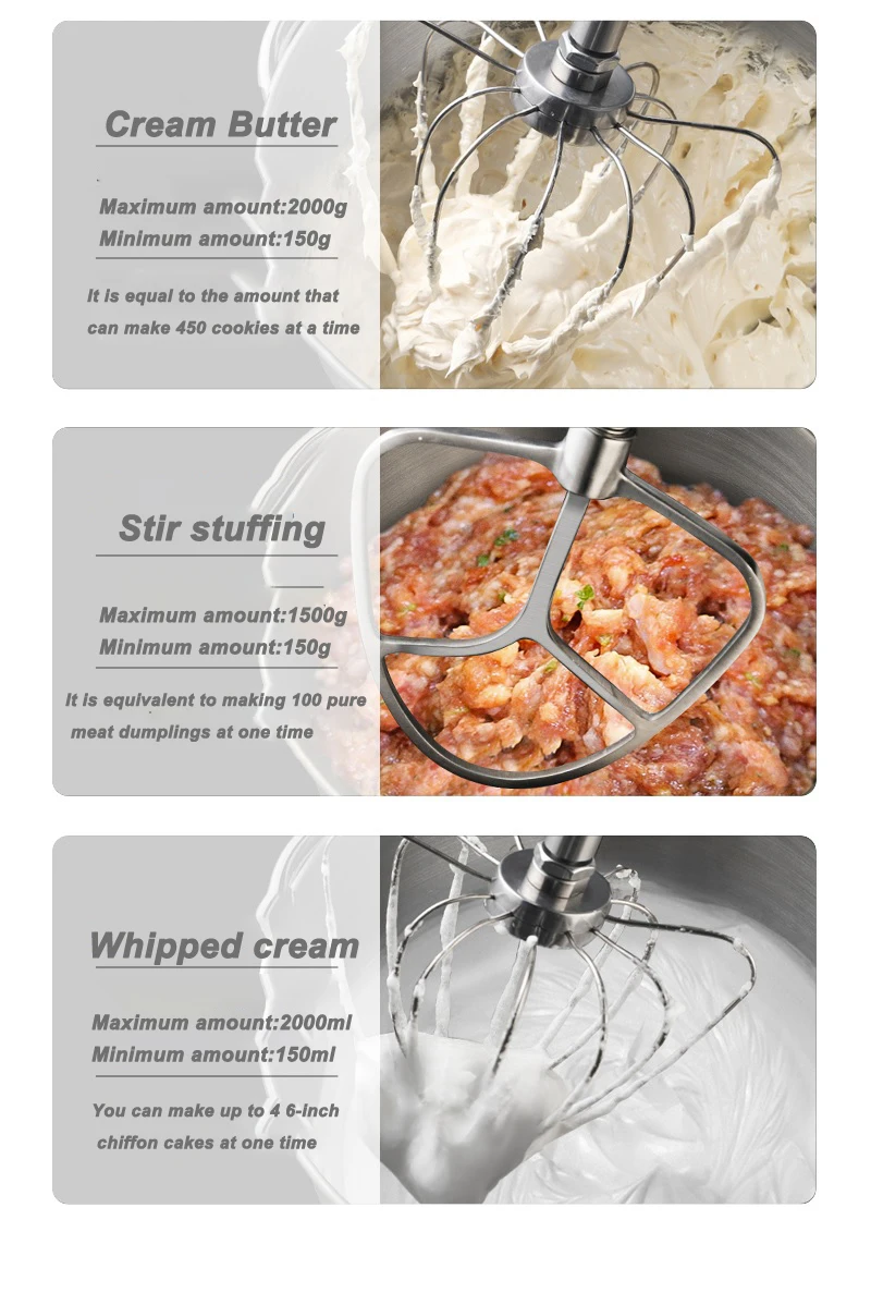 ALTAIRIBN Tilt-Head Electric Stand Mixer Professional Grade Chef Machine 7L 800W 304 Stainless Steel/1300-1600RMP With 6 Speeds