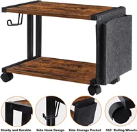 Printer Stand with Storage Bag Under Desk Printer Table on Wheels 2 Tier Small Desktop Rolling Stand Shelf  (Brown) 1