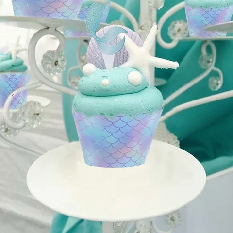 

Mermaid 1st Birthday Party Cake Stand Paper Cups Plate Little Mermaid Happy Birthday Parties Decoration Kids Wedding Baby shower