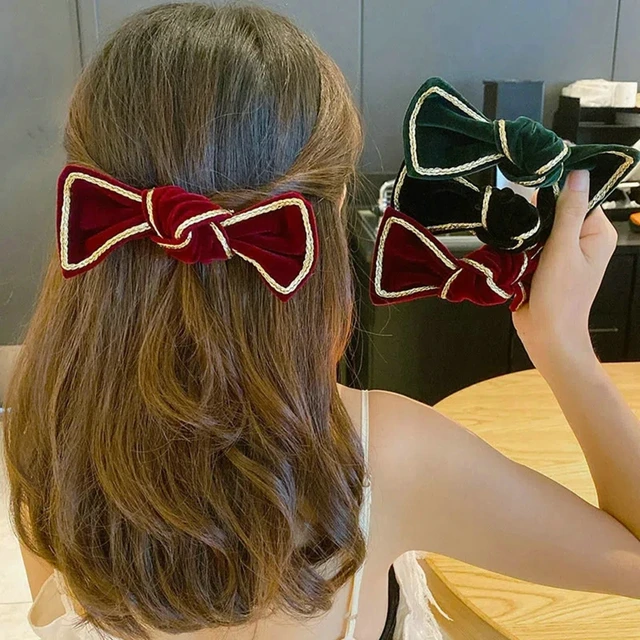 Elegant Black Valvet Bows Hair Ribbons For Women Girls Vintage