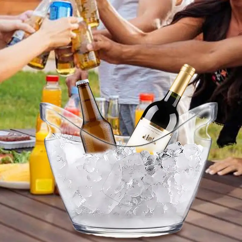 Clear Ice Bucket Multifunctional Drink Tub 2 Scoops Handle Cooling Large Ice Bucket For Wine Champagne Cooling Bar Supplies