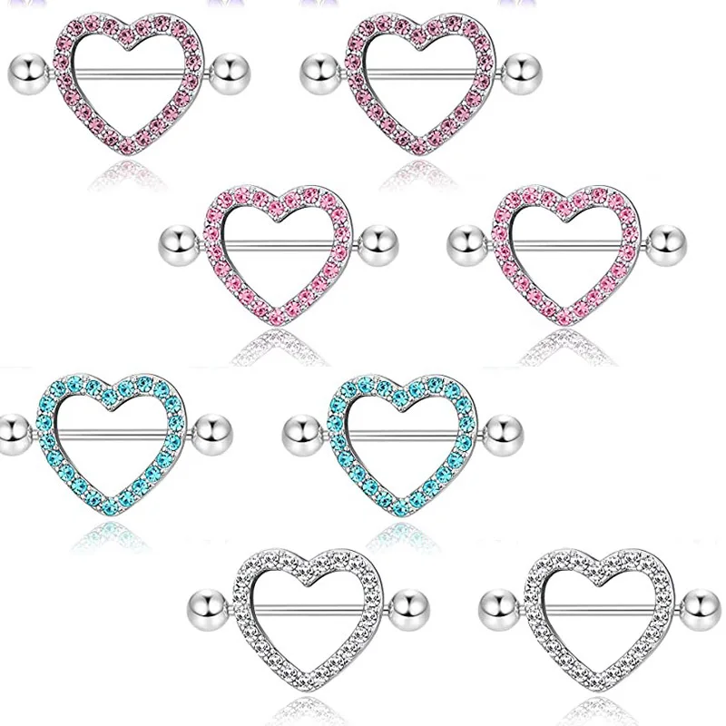

Nipple Piercing Stainless Steel Double Diamond Heart Shaped Sexy Nipple Ring For Women Body Jewelry Support Wholesale