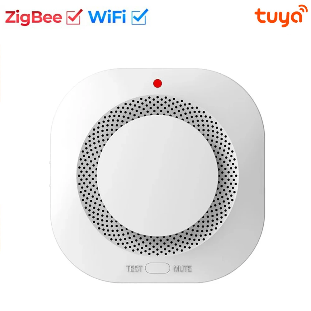 Smoke Detector Tuya Smart WiFi/Zigbee Smoke Detector Smart Fire Alarm Progressive Sound Photoelectric Smoke Sensor Work Tuya Zigbee Hub