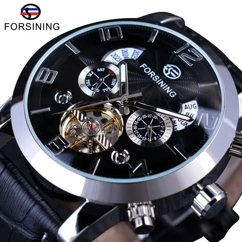 5 Hands Tourbillion Fashion Wave Dial Design Multi Function Display Men Watches Top Brand Luxury Automatic Watch Clock mechanical watch