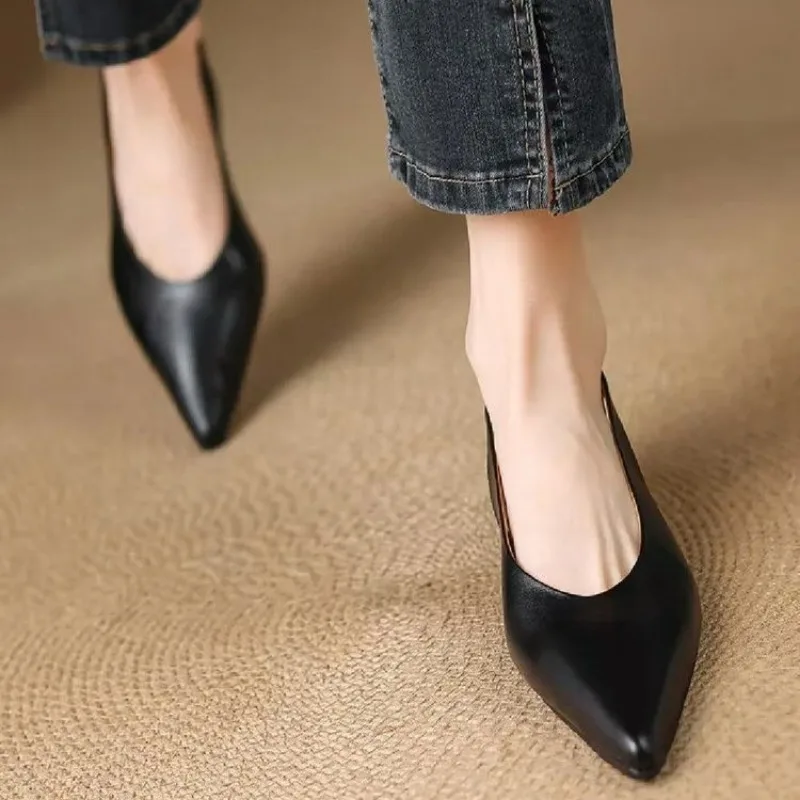 Big size 36-42 women's genuine leather pointed toe slingback flats sandals elegant ladies slim daily dress shoes 2025 spring new 3