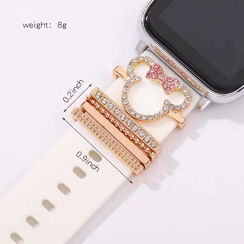 Watch Strap Charms 5pcs Cartoon Mouse Rhinestone Watchband Ring Loops Cute Metal Compatible With IWatch Series